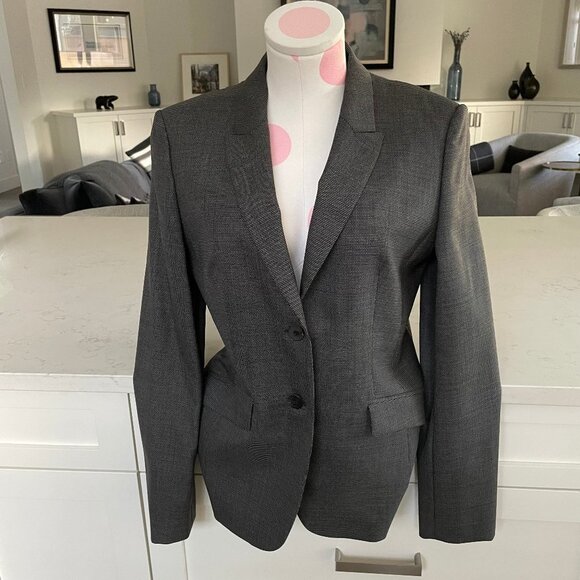 Hugo Boss Julea1 2 Button Notch Collar Virgin Wool Lined Blazer Grey + Blk Sz 6 - Picture 1 of 13